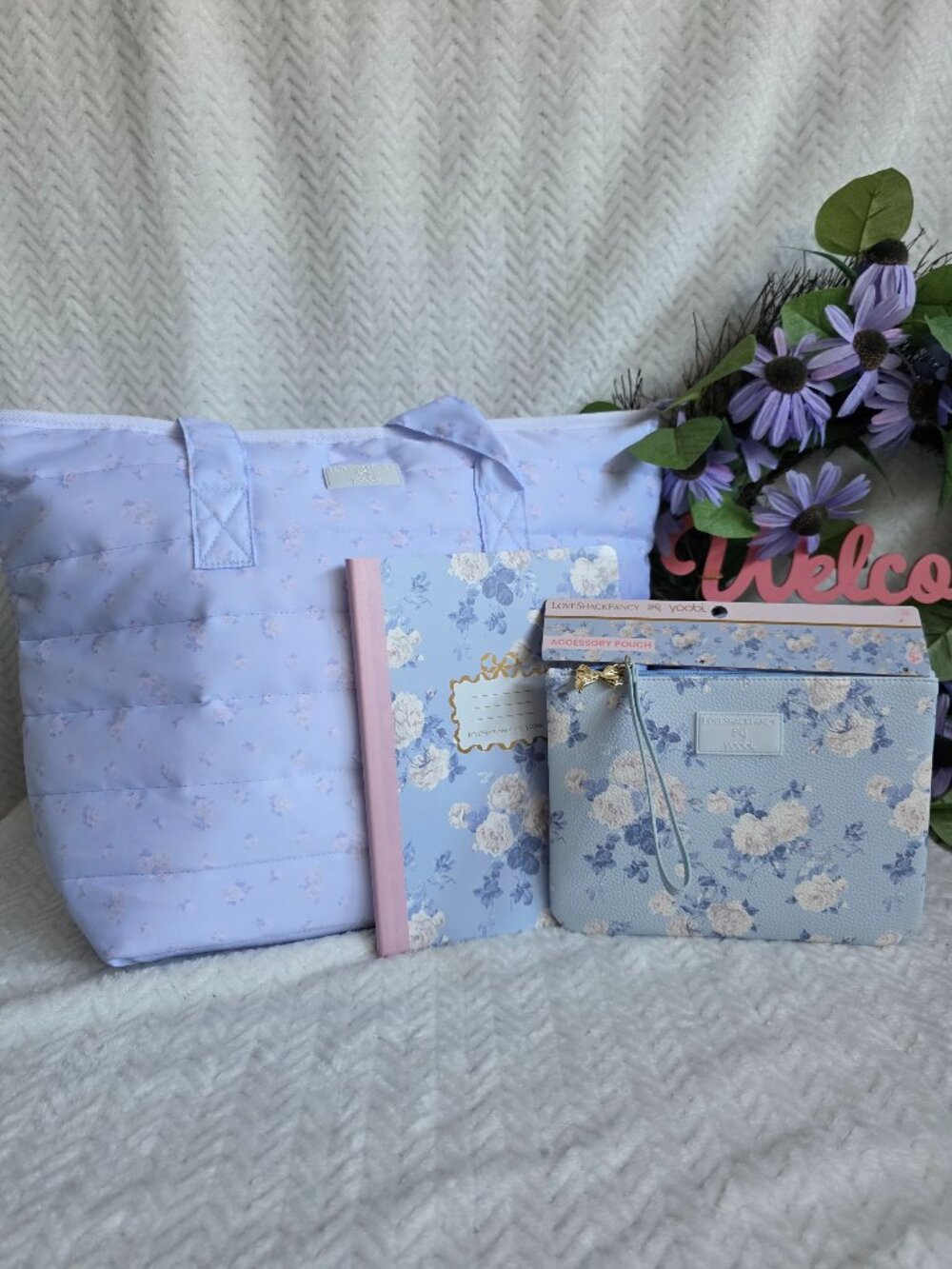 LoveShackFancy Target Everblooming Rosettes Ditsy Quilted Tote Bag Breezy blue 3